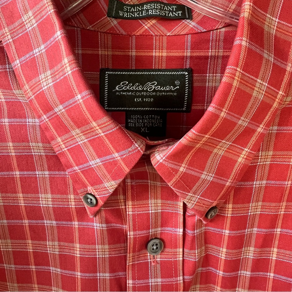 Eddie Bauer Button-down Collar Long Sleeve Shirt Size XL Dark Orange Pla…
